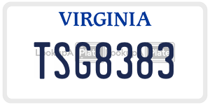TSG8383  license plate in VA