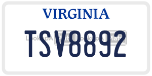 TSV8892  license plate in VA
