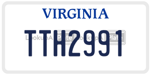 TTH2991  license plate in VA