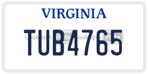 TUB4765 license plate in Virginia