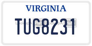 TUG8231  license plate in VA