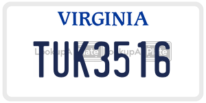 TUK3516  license plate in VA