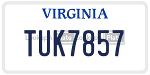 TUK7857  license plate in VA