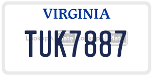 TUK7887  license plate in VA