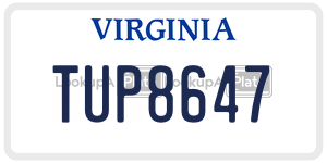 TUP8647  license plate in VA