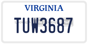 TUW3687  license plate in VA