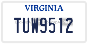 TUW9512  license plate in VA