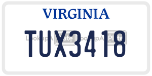 TUX3418  license plate in VA