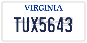 TUX5643  license plate in VA