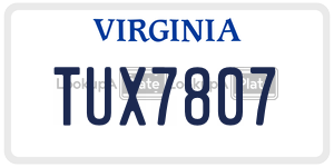 TUX7807  license plate in VA