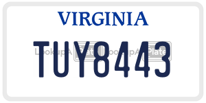 TUY8443  license plate in VA