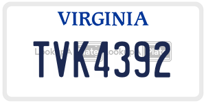TVK4392  license plate in VA