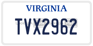 TVX2962  license plate in VA