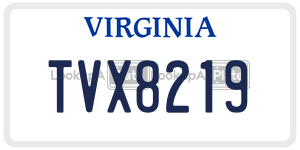 TVX8219  license plate in VA