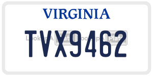 TVX9462  license plate in VA