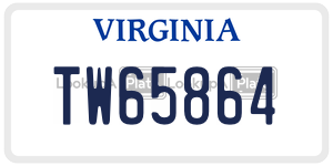 TW65864  license plate in VA