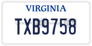 TXB9758  license plate in VA