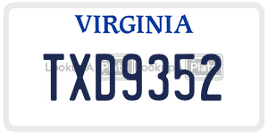 TXD9352  license plate in VA