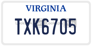 TXK6705  license plate in VA