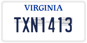 TXN1413  license plate in VA