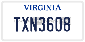TXN3608 license plate in Virginia