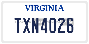 TXN4026 license plate in Virginia