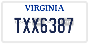 TXX6387  license plate in VA