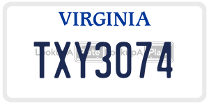 TXY3074  license plate in VA