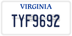 TYF9692  license plate in VA