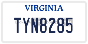TYN8285  license plate in VA