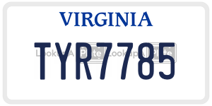 TYR7785 license plate in Virginia
