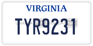 TYR9231  license plate in VA