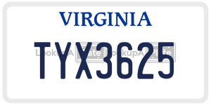 TYX3625  license plate in VA