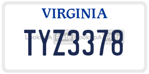 TYZ3378  license plate in VA