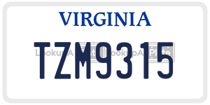 TZM9315  license plate in VA