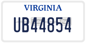 UB44854  license plate in VA