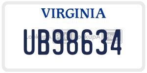 UB98634  license plate in VA
