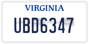 UBD6347  license plate in VA