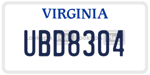 UBD8304  license plate in VA