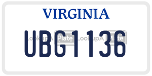 UBG1136  license plate in VA