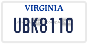 UBK8110  license plate in VA