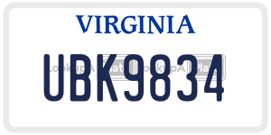 UBK9834  license plate in VA