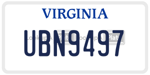 UBN9497  license plate in VA