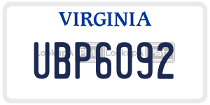 UBP6092  license plate in VA