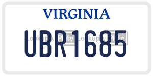 UBR1685  license plate in VA