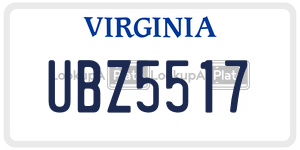 UBZ5517  license plate in VA