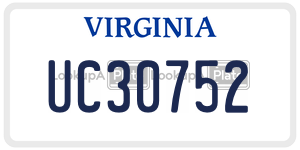 UC30752  license plate in VA