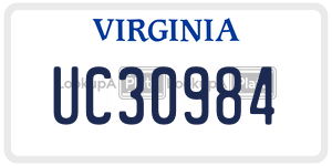 UC30984  license plate in VA