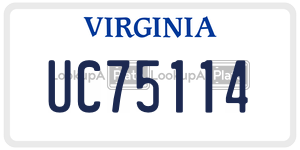 UC75114  license plate in VA