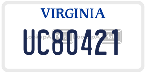 UC80421  license plate in VA